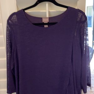 NEW CHICOS PURPLE TUNIC GORGEOUS COLOR SEMI SHEER SLEEVE CHICOS SIZE 2 SEE CHART